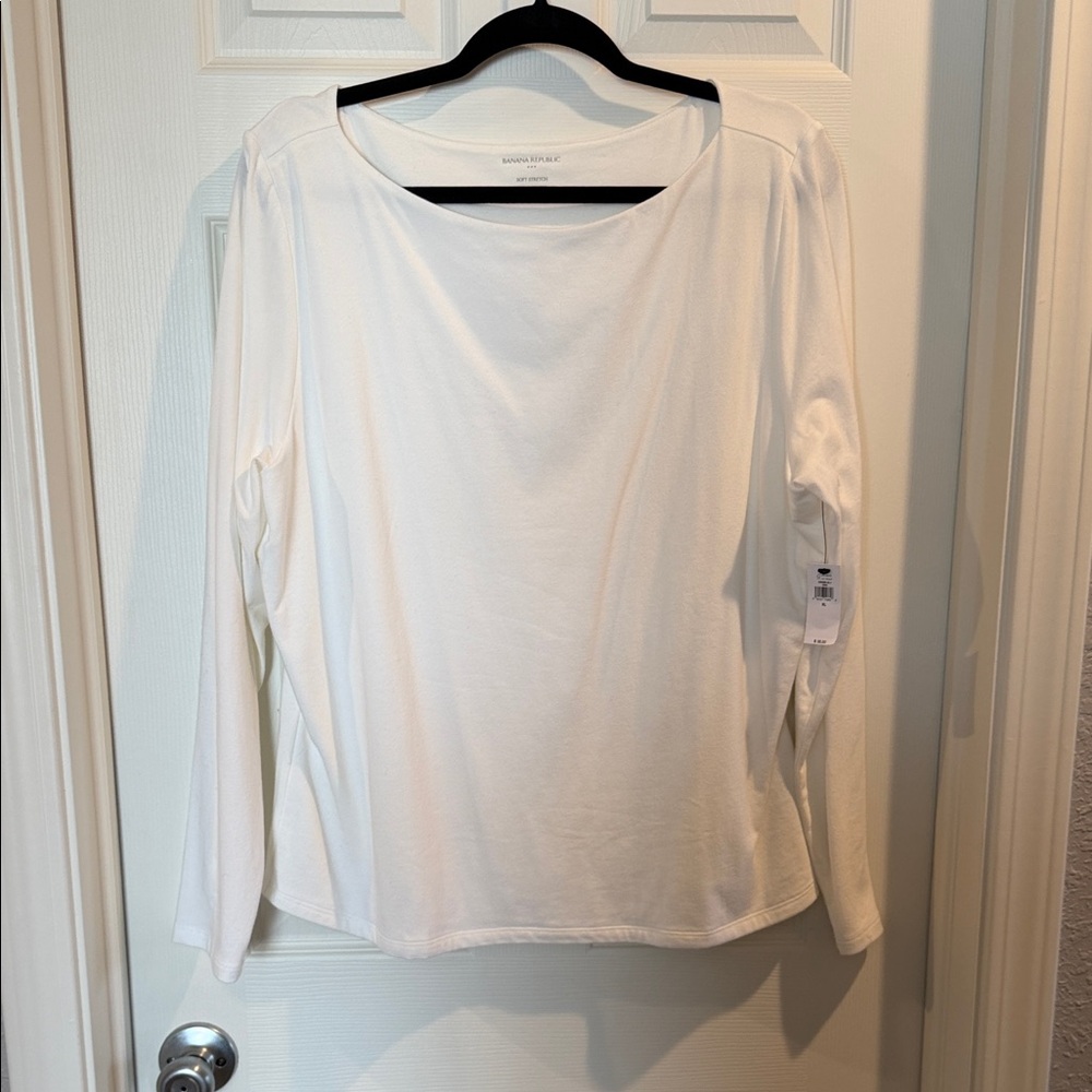 Banana Republic Boat Neck Long Sleeve Top — White, XL